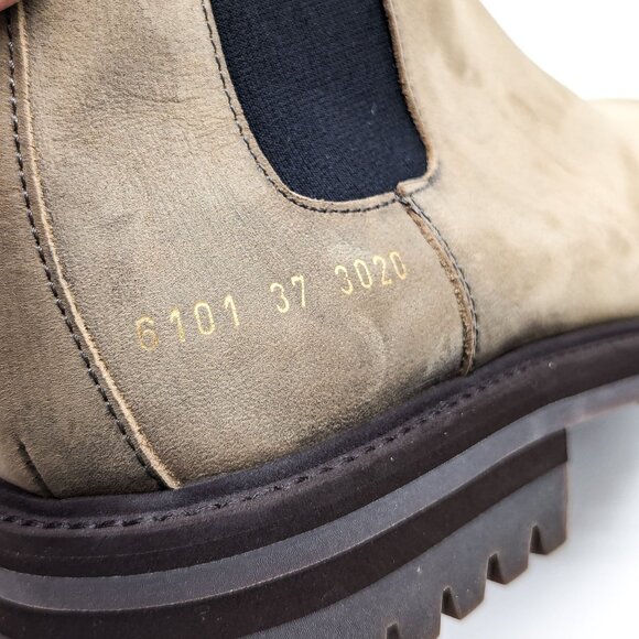 Common Projects Women Beige Nubuck Chelsea Tab Lug Boots size 7US EUR37 - Picture 7 of 10